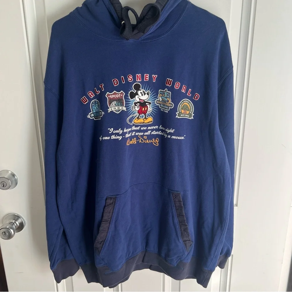 Vintage Disney Parks Mickey Mouse Hoodie Sweatshirt Blue‎ Embroidered Logo L XL